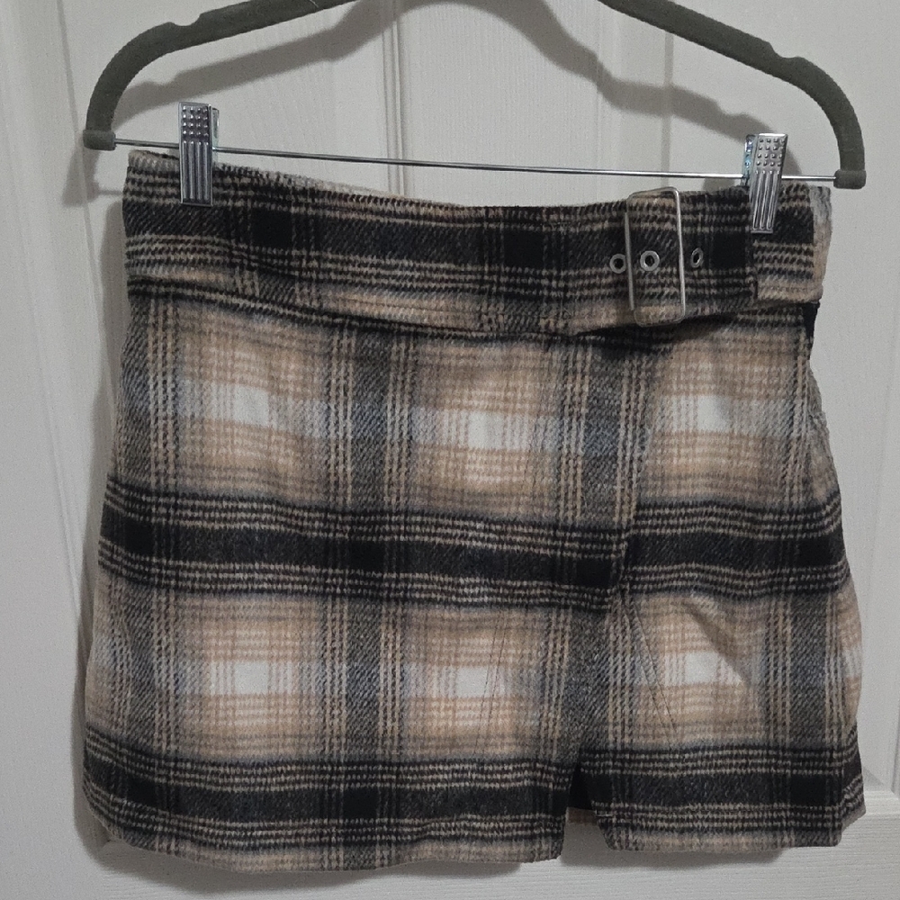 Free People Plaid Mini Skirt - Black and Tan